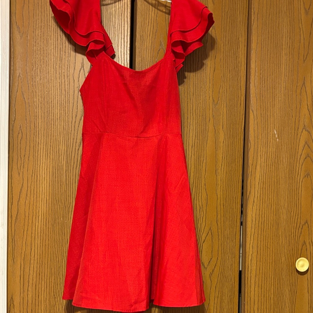 Red Ruffle Sleeve Dress